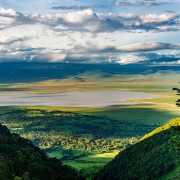 A panoramic view of the main Ngorongoro Caldera during rain season