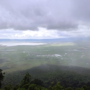 Panoramic view of the Ngorongoro caldera during rain season