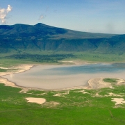A drone shot of the world famous Ngorongoro crater