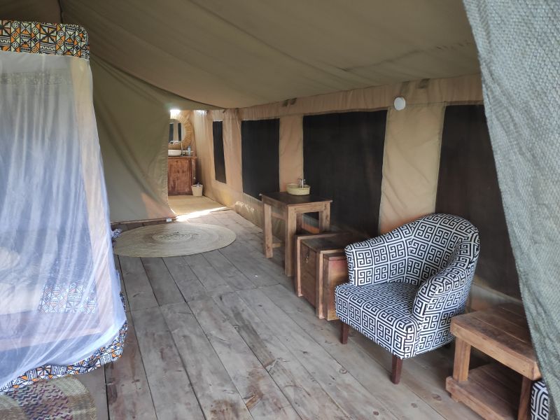 A picture of the interior of one of the semi permanent tents of Africa Safari South Serengeti